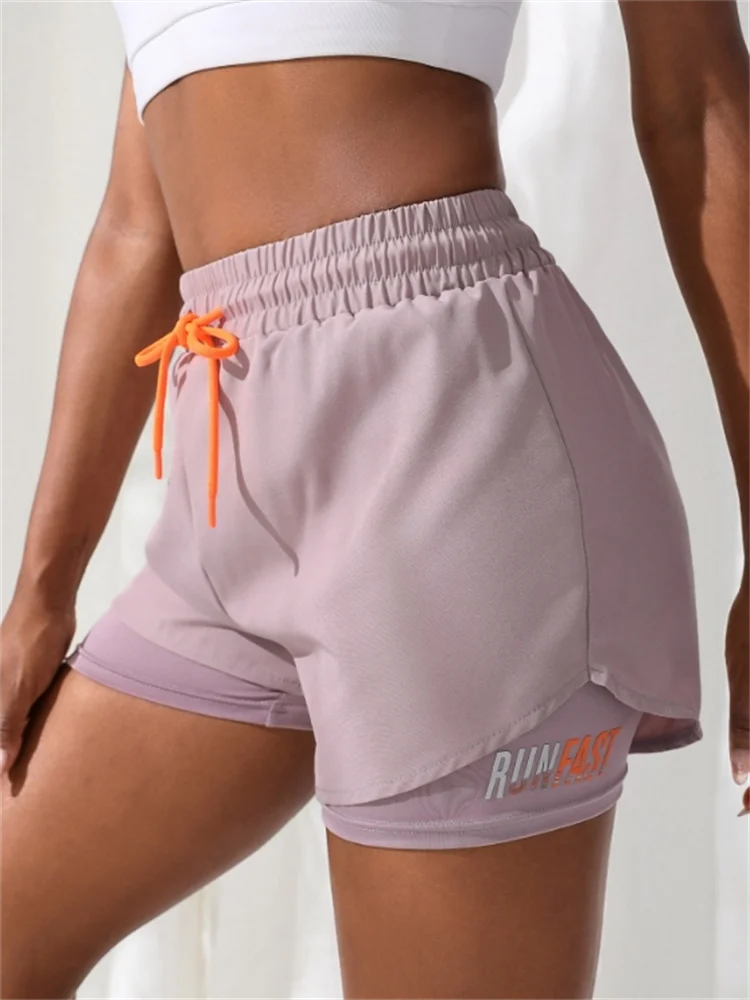 Shorts Femininos de Cintura Alta para Academia e Esporte — Controle de Compressão com Duas Peças