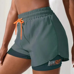 Shorts Femininos de Cintura Alta para Academia e Esporte — Controle de Compressão com Duas Peças