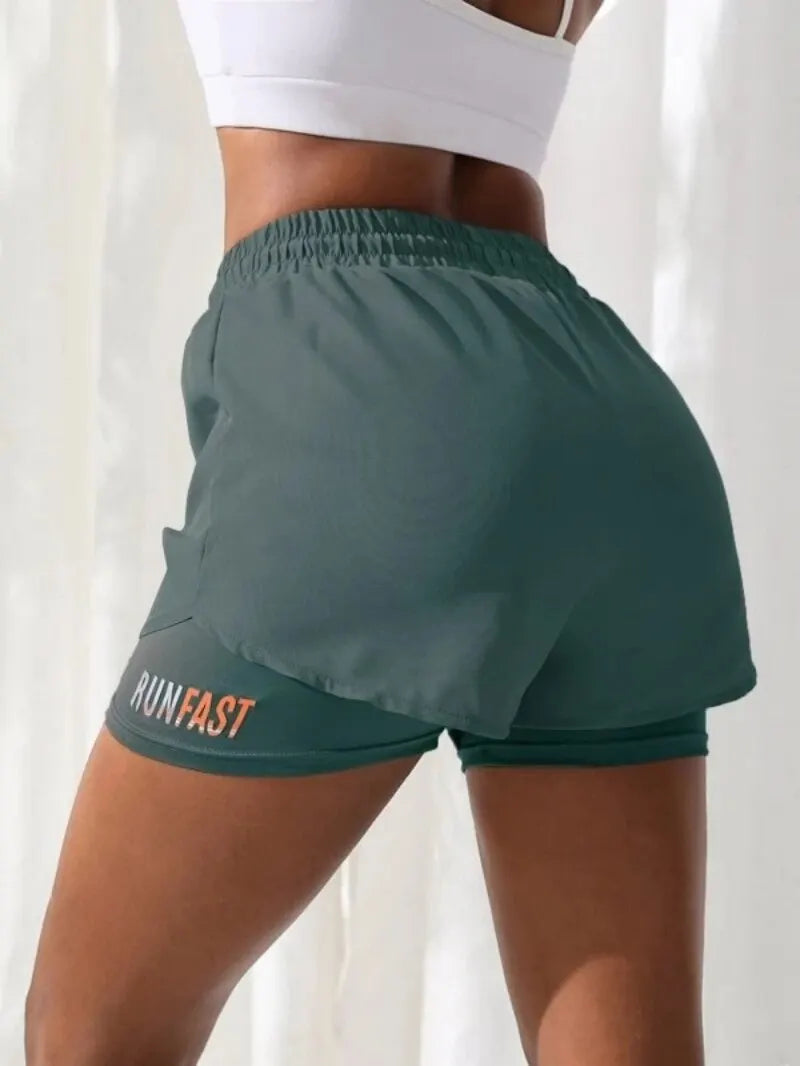 Shorts Femininos de Cintura Alta para Academia e Esporte — Controle de Compressão com Duas Peças