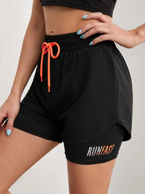 Shorts Femininos de Cintura Alta para Academia e Esporte — Controle de Compressão com Duas Peças